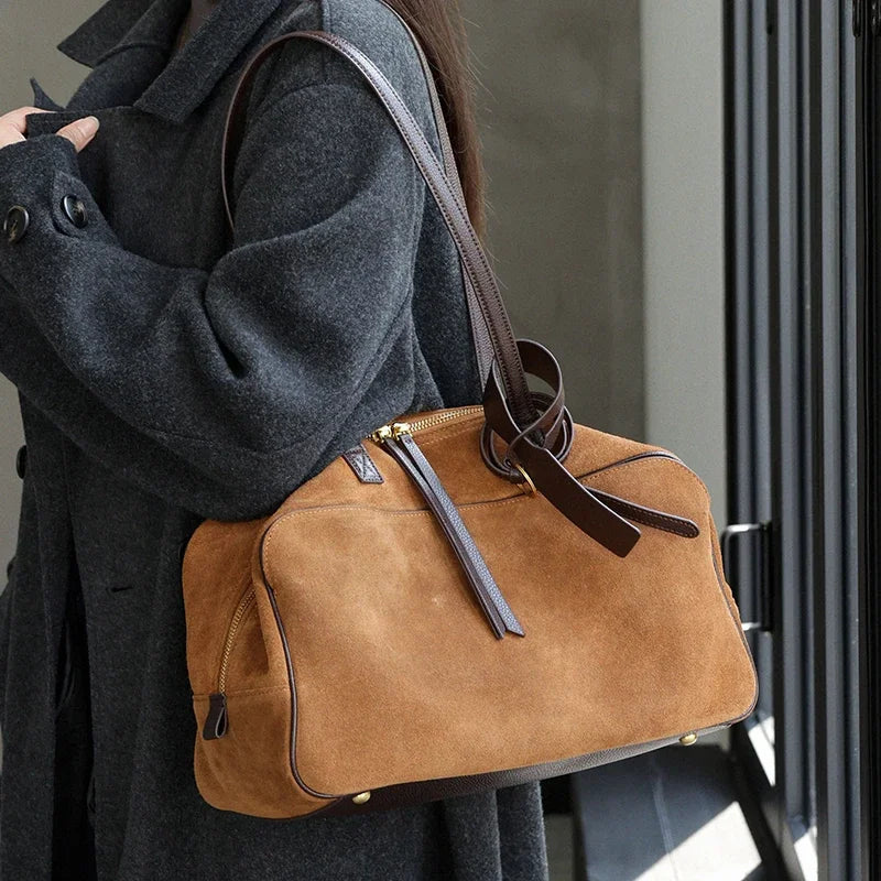 Women's Genuine Leather Suede Tote Bag